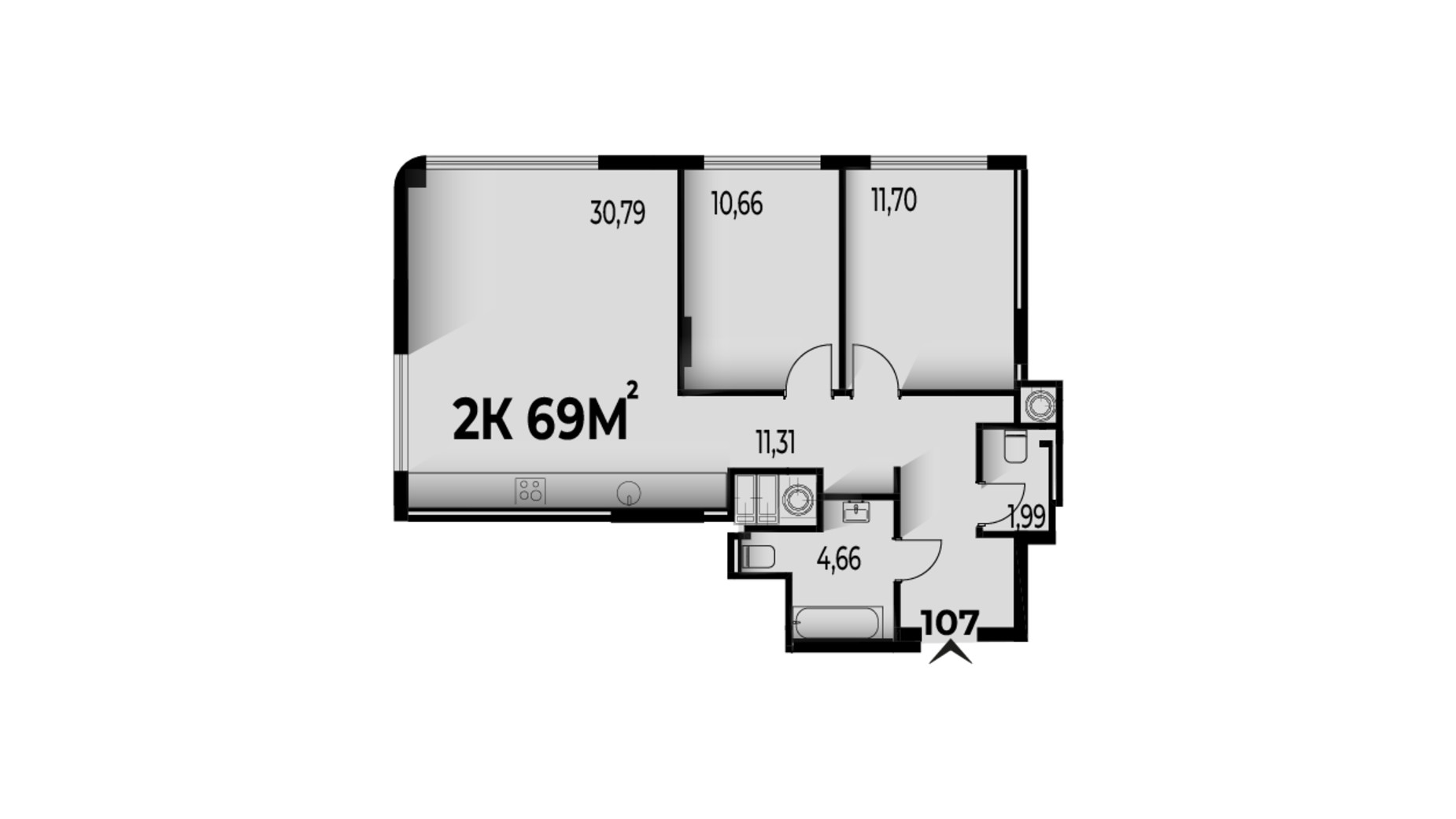 Планування 2-кімнатної квартири в ЖК Trivium 69 м², фото 662203