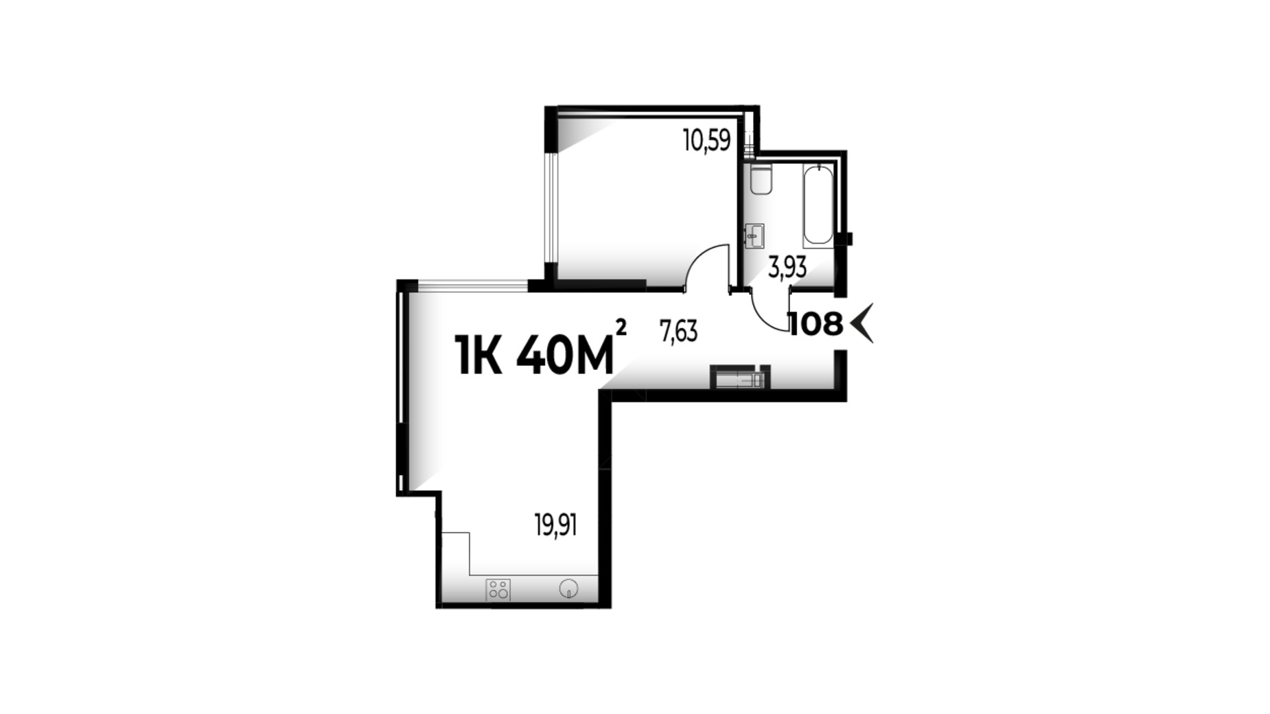 Планування 1-кімнатної квартири в ЖК Trivium 40 м², фото 662210