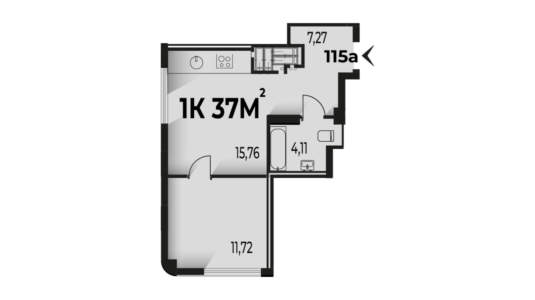 Планування 1-кімнатної квартири в ЖК Trivium 37 м², фото 662213