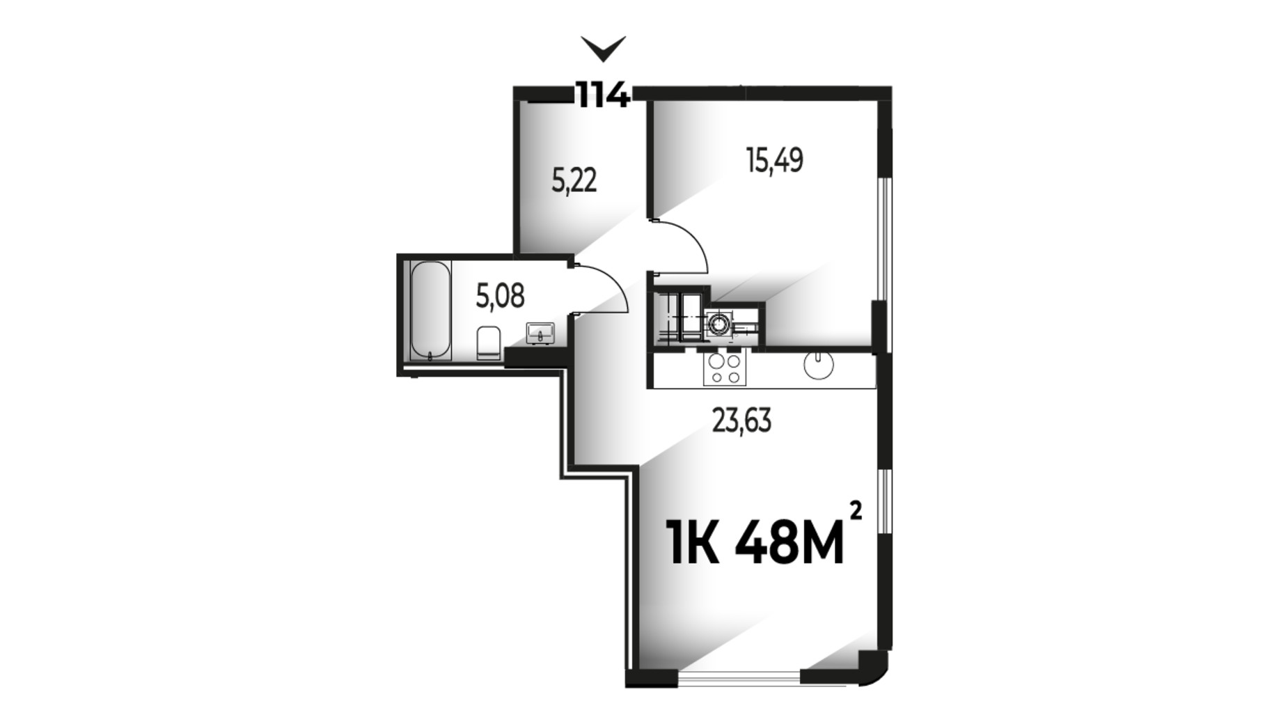Планування 1-кімнатної квартири в ЖК Trivium 48 м², фото 662214