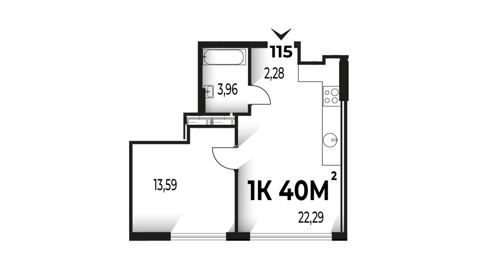 Планування 1-кімнатної квартири в ЖК Trivium 40 м², фото 662217