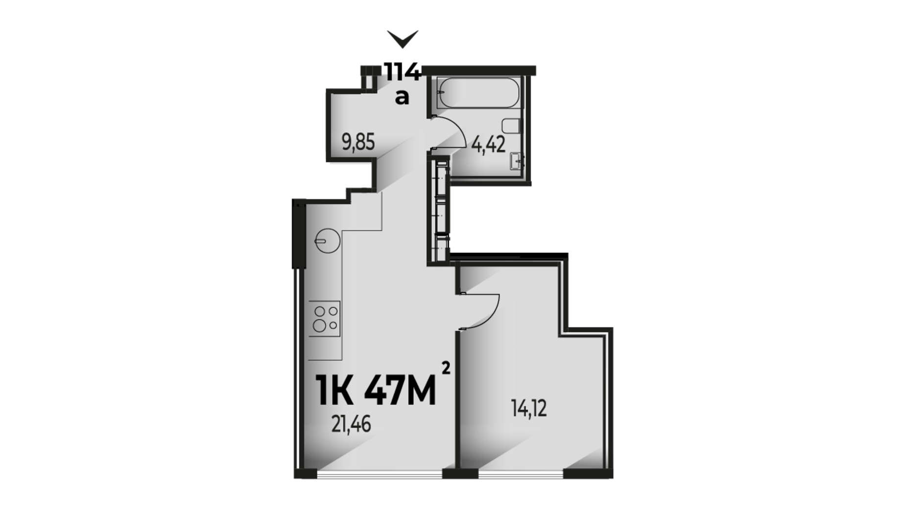 Планування 1-кімнатної квартири в ЖК Trivium 47 м², фото 662218