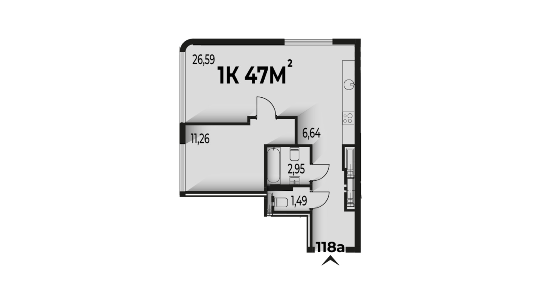 Планування 1-кімнатної квартири в ЖК Trivium 47 м², фото 662220