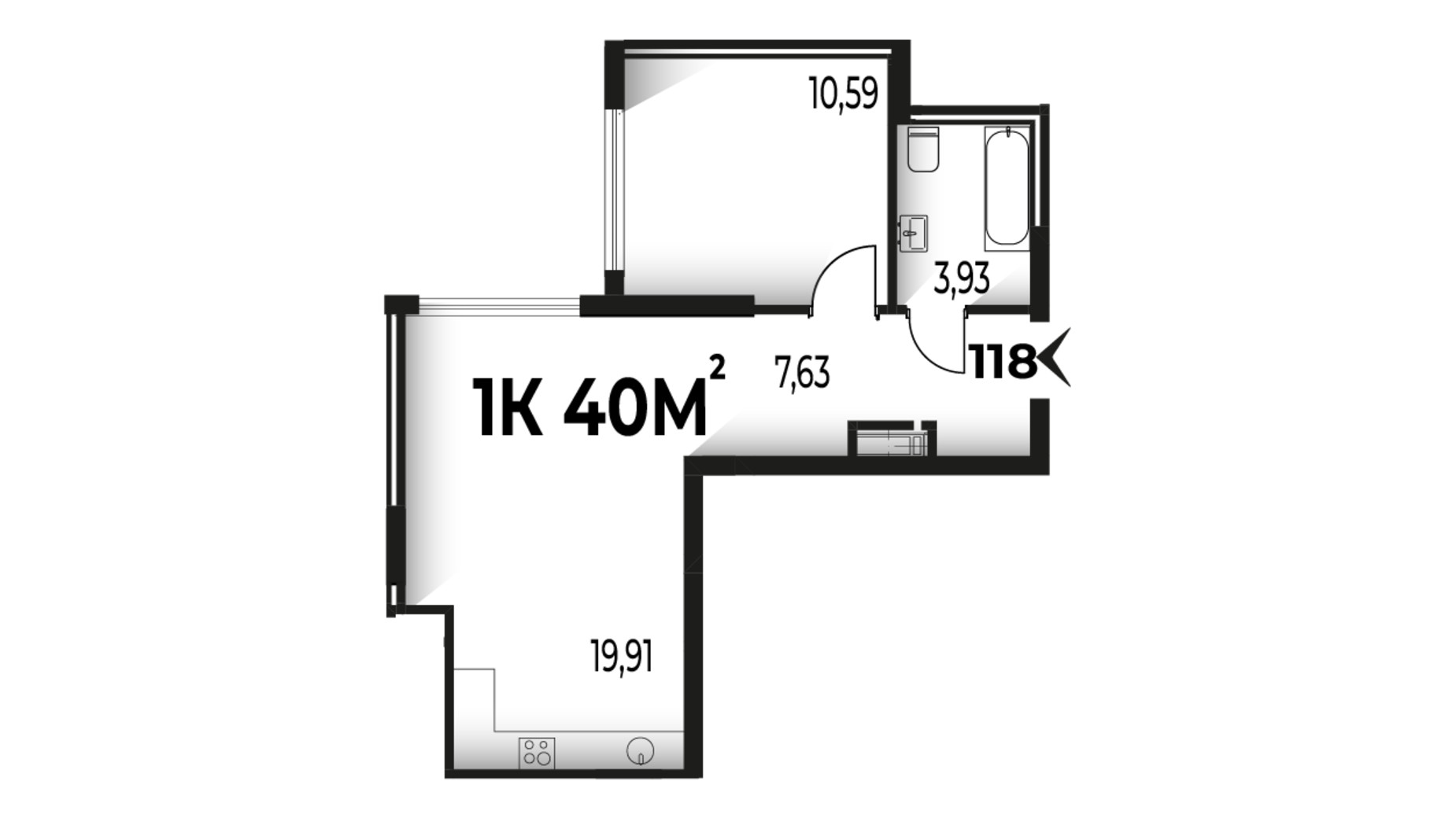 Планування 1-кімнатної квартири в ЖК Trivium 40 м², фото 662223