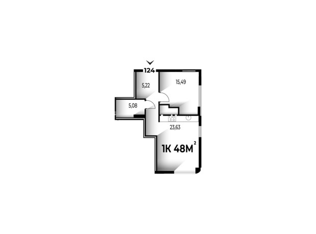 ЖК Trivium: планування 1-кімнатної квартири 48 м²