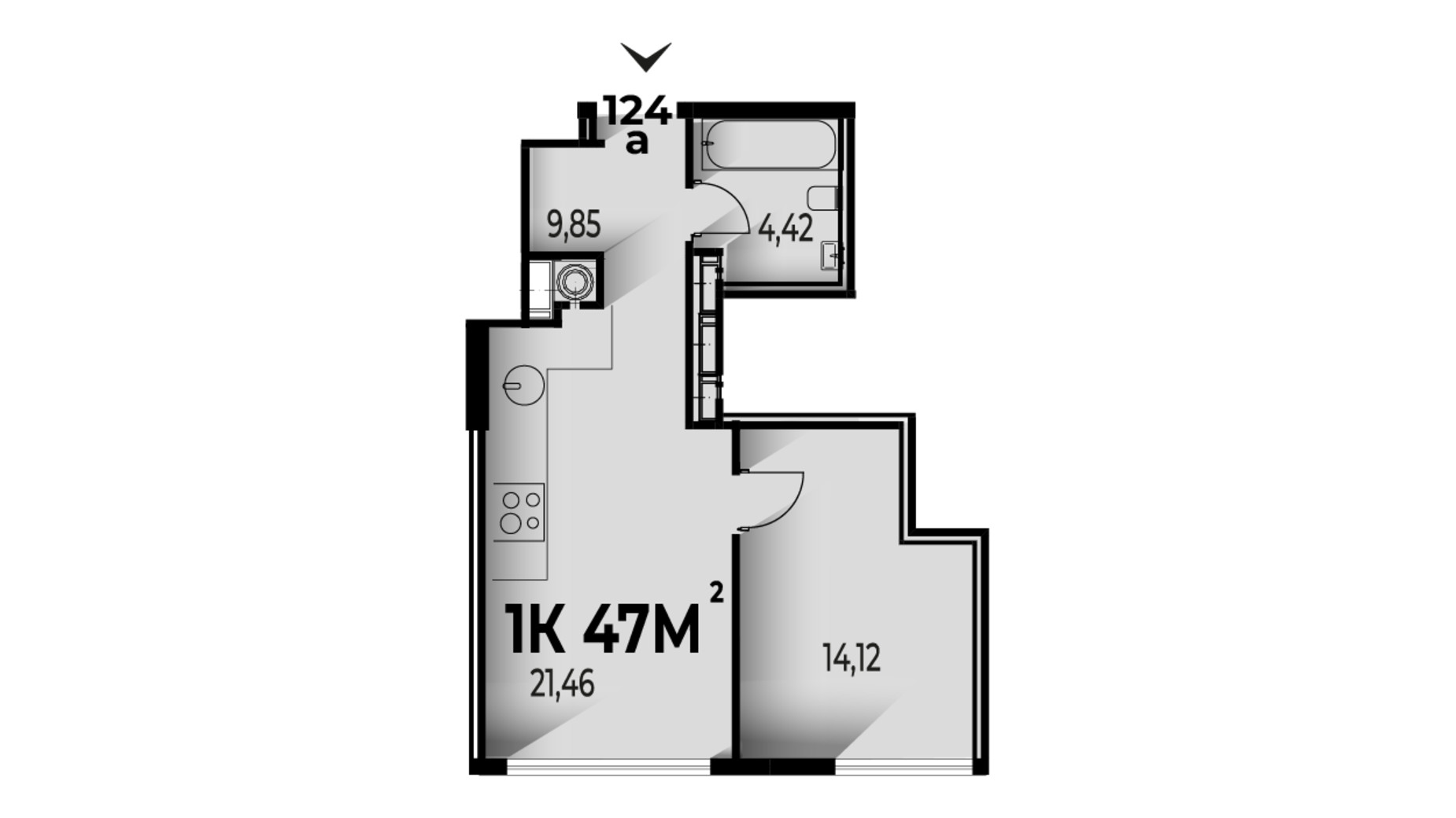 Планування 1-кімнатної квартири в ЖК Trivium 47 м², фото 662227