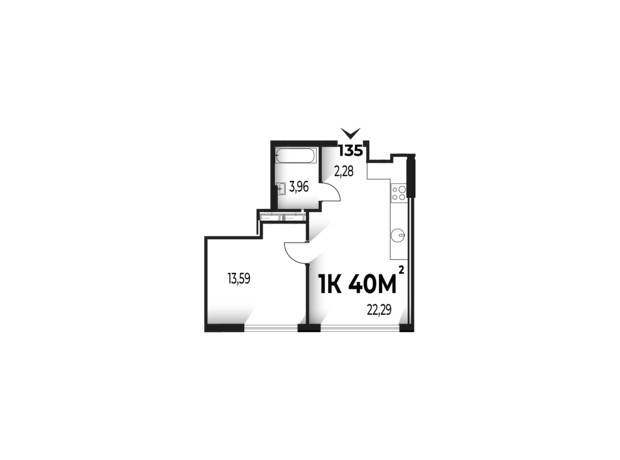 ЖК Trivium: планування 1-кімнатної квартири 40 м²