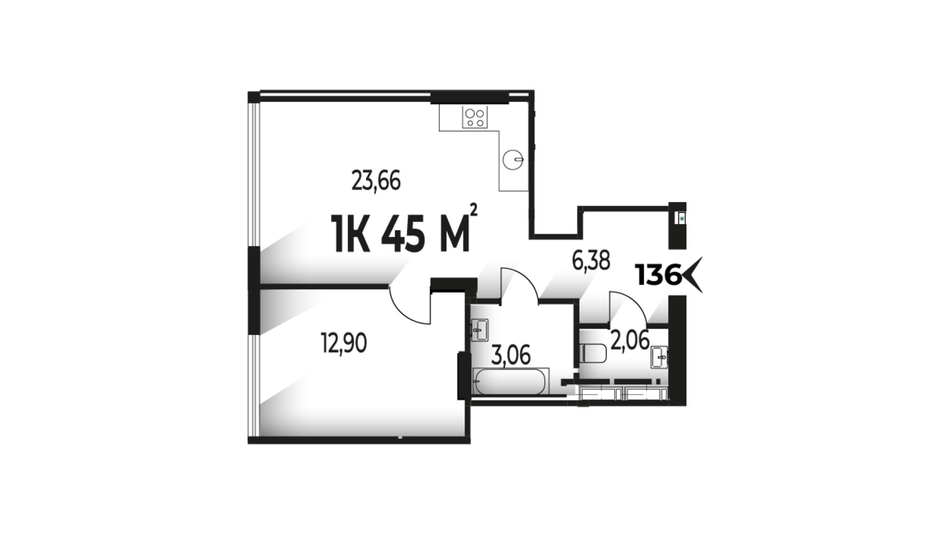 Планування 1-кімнатної квартири в ЖК Trivium 45 м², фото 662239