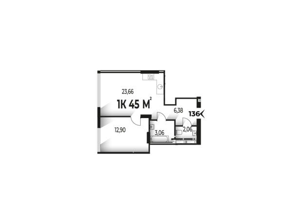 ЖК Trivium: планировка 1-комнатной квартиры 45 м²