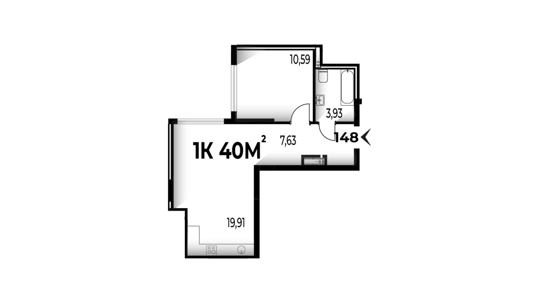 Планування 1-кімнатної квартири в ЖК Trivium 40 м², фото 662240