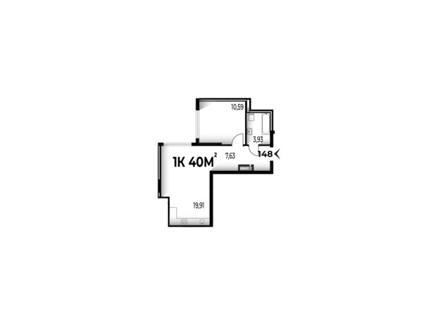 ЖК Trivium: планування 1-кімнатної квартири 40 м²