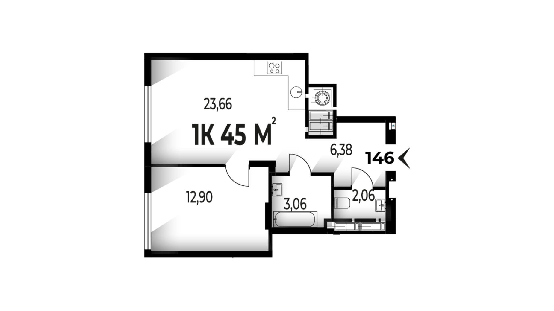 Планировка 1-комнатной квартиры в ЖК Trivium 45 м², фото 662244