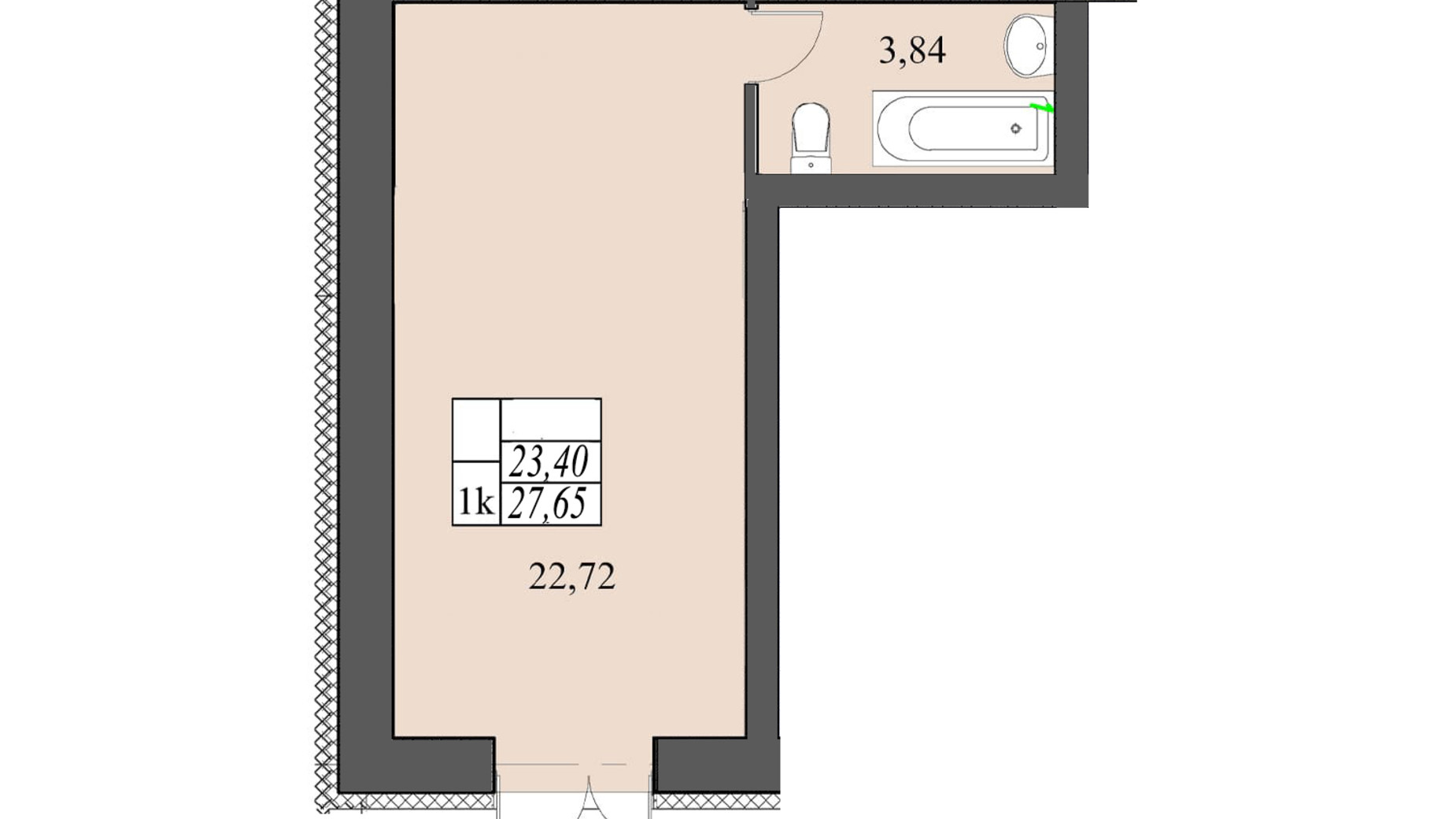Планировка 1-комнатной квартиры в ЖК на Шептицкого 27.2 м², фото 662371
