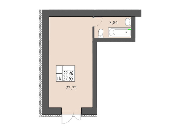 ЖК на Шептицького: планування 1-кімнатної квартири 27.2 м²