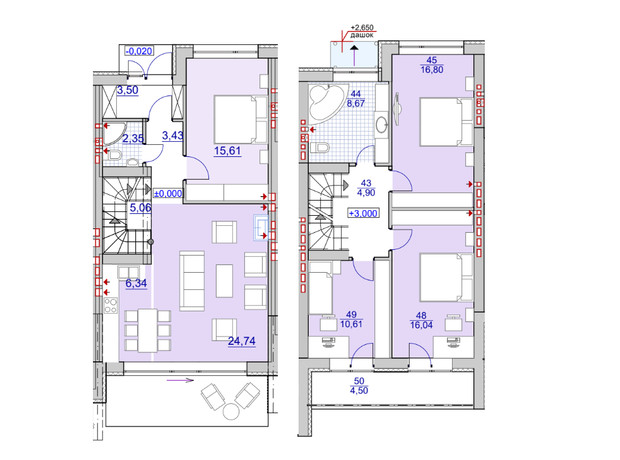 Таунхаус провулок Підлузький II : планування 4-кімнатної квартири 130 м²