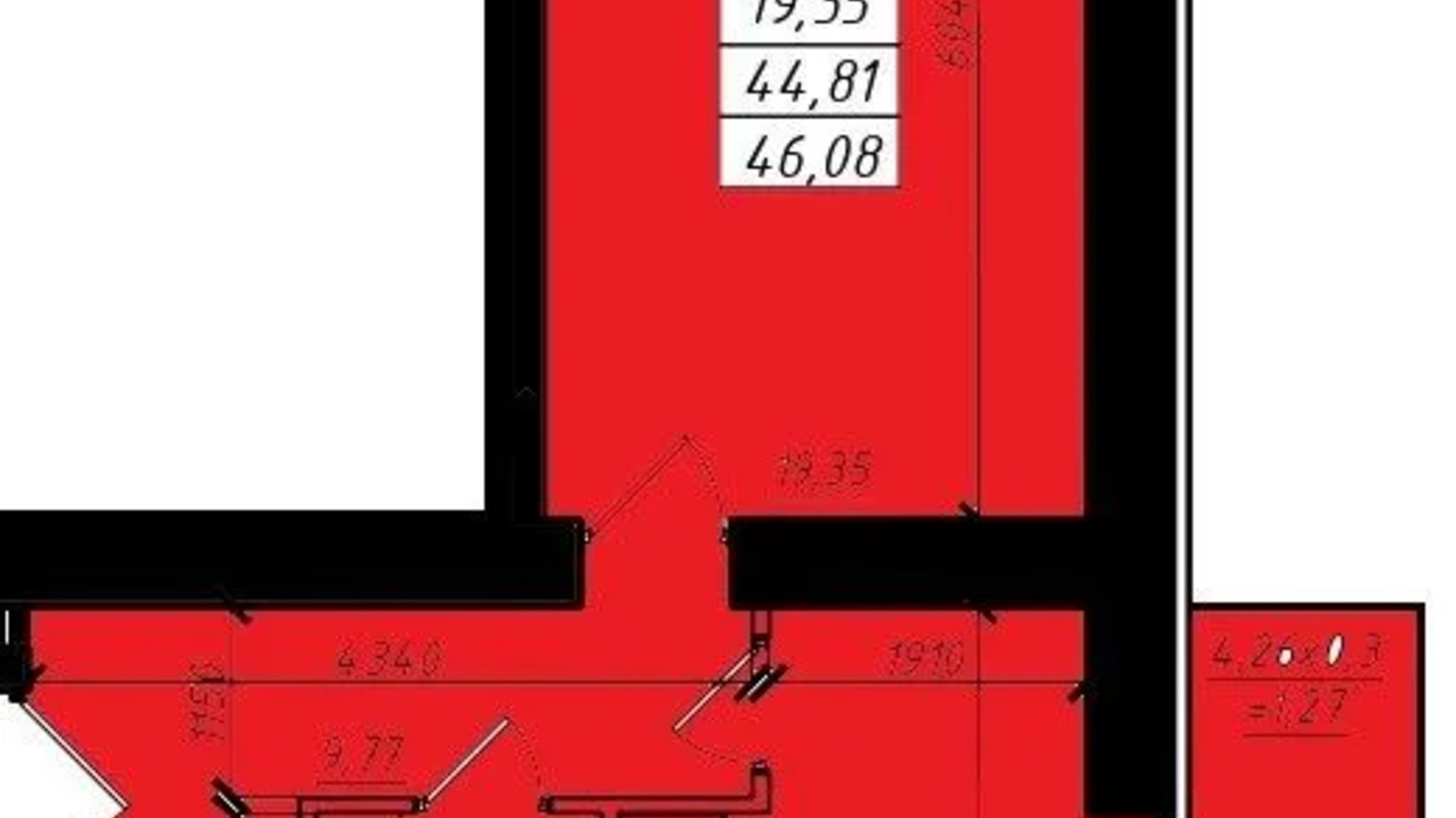 Планировка 1-комнатной квартиры в ЖК ул. Джохара Дудаева, 3 46.08 м², фото 662466