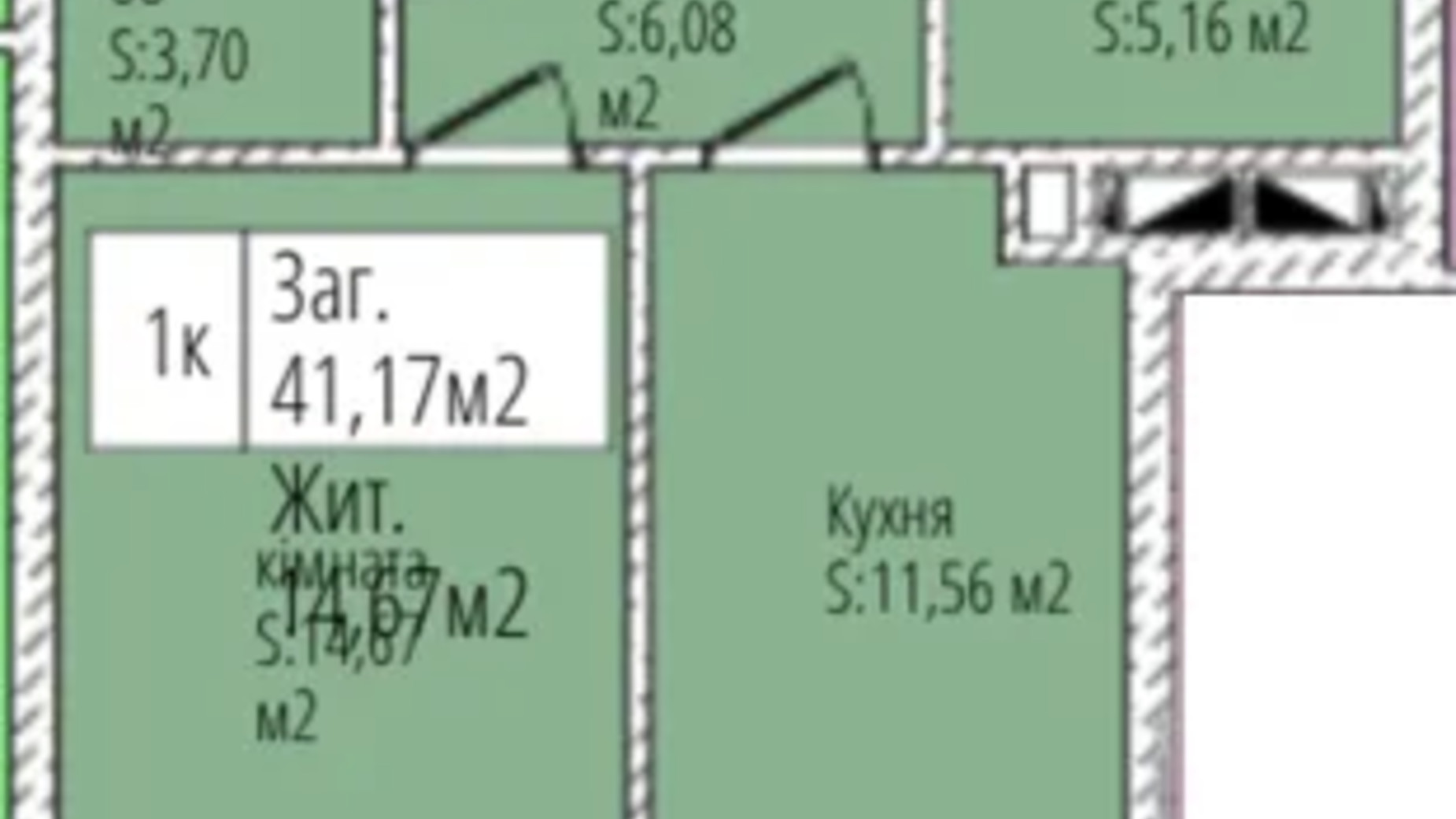 Планування 1-кімнатної квартири в ЖК Джем Сіті 41.17 м², фото 662473