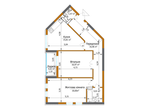 ЖК Eco Dream: планування 2-кімнатної квартири 76.33 м²