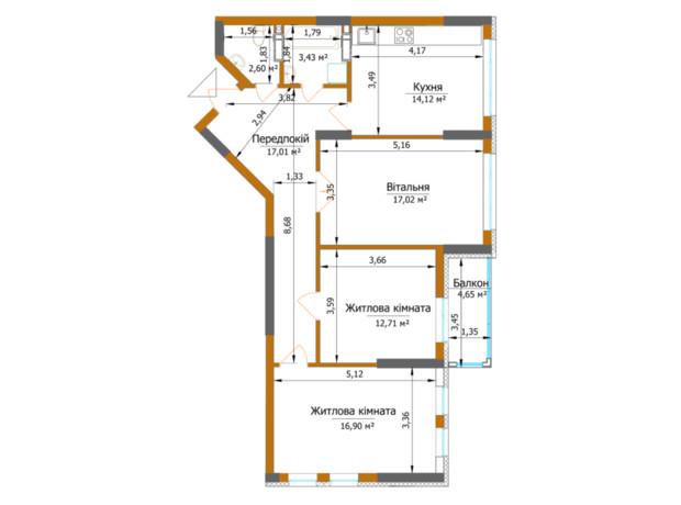 ЖК Eco Dream: планировка 3-комнатной квартиры 85.19 м²