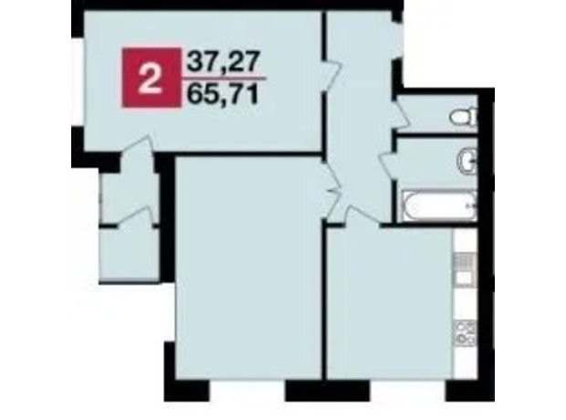 ЖК Сагайдачний: планування 2-кімнатної квартири 65.71 м²