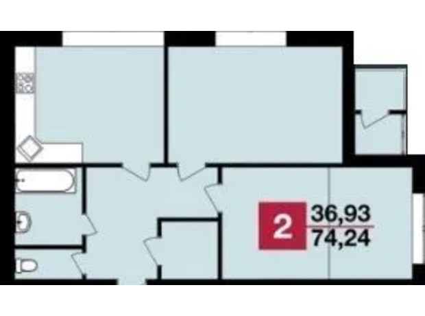 ЖК Сагайдачный: планировка 2-комнатной квартиры 74.24 м²