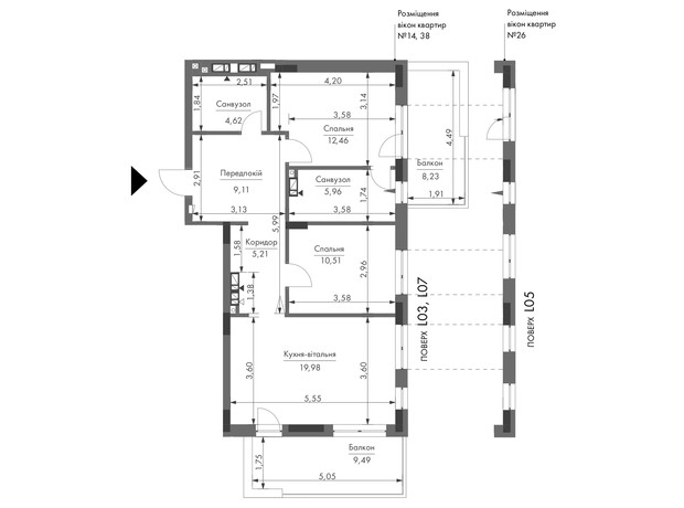 ЖК Gravity Park: планування 2-кімнатної квартири 73.17 м²