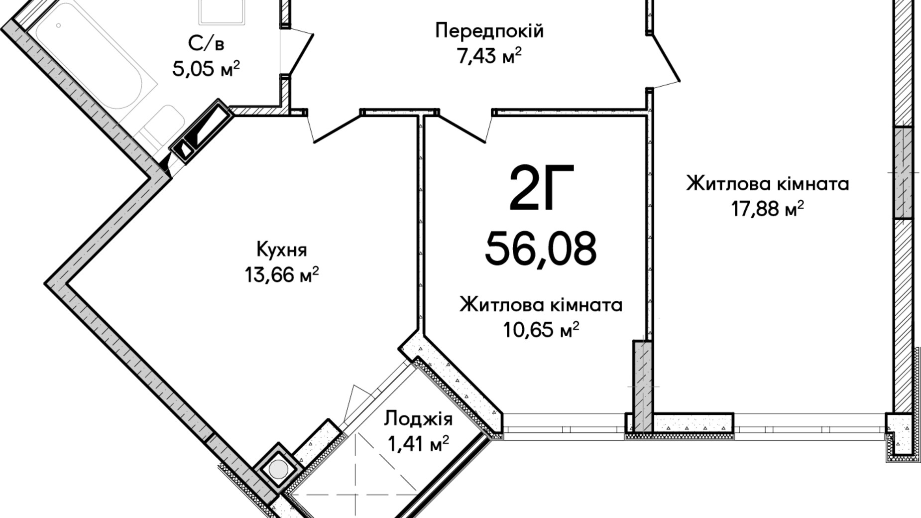 Планування 2-кімнатної квартири в ЖК Синергія Сіті 56 м², фото 663003