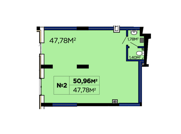 ЖК Щасливий: планировка помощения 50.96 м²