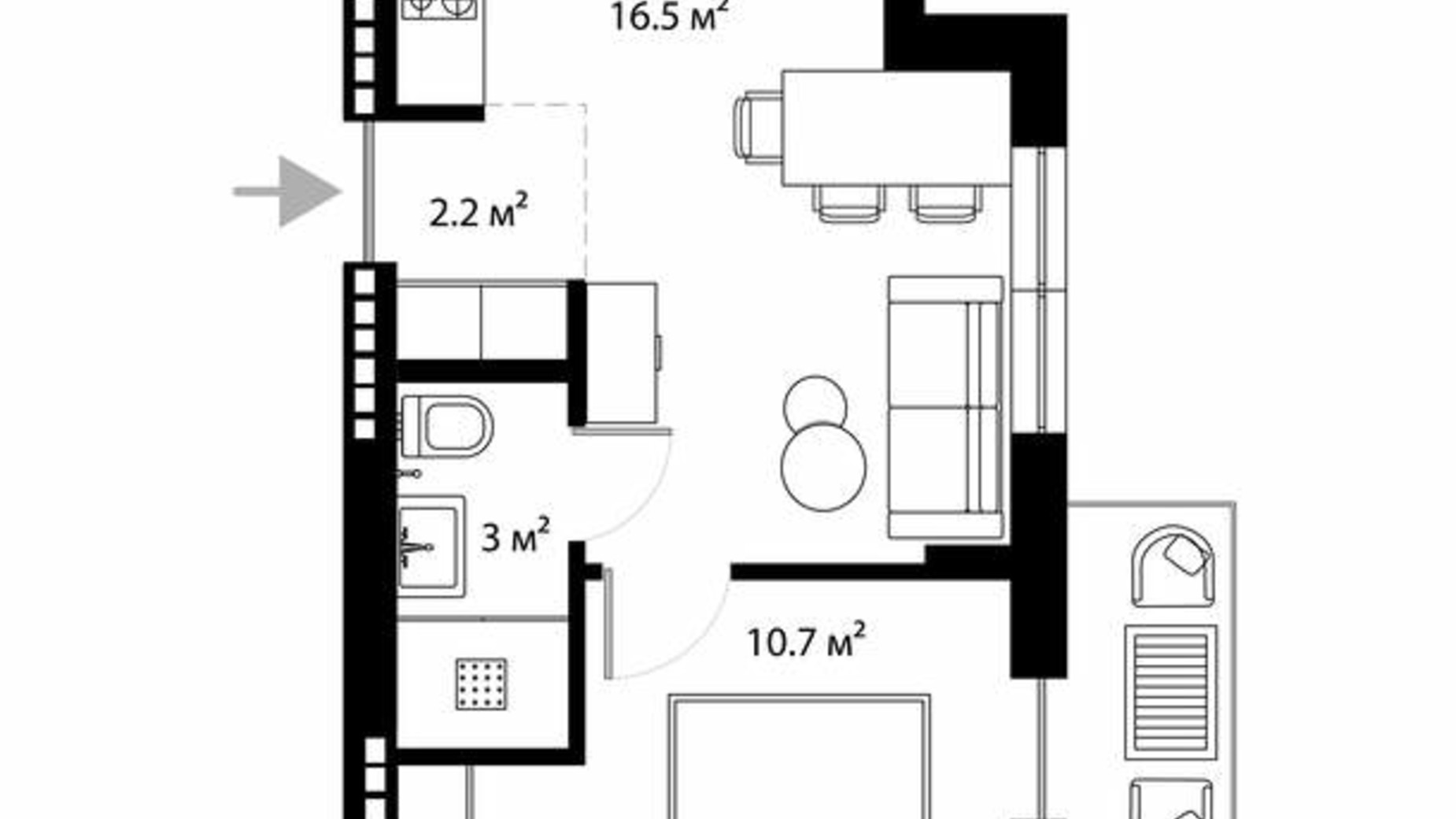 Планування 1-кімнатної квартири в ЖК Park Land 33.7 м², фото 663119