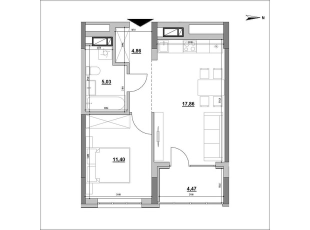 ЖК Park Life: планировка 1-комнатной квартиры 43.62 м²