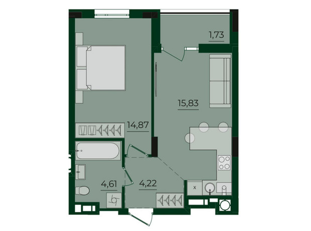 ЖК Svoї ParkHouse: планировка 1-комнатной квартиры 41.26 м²