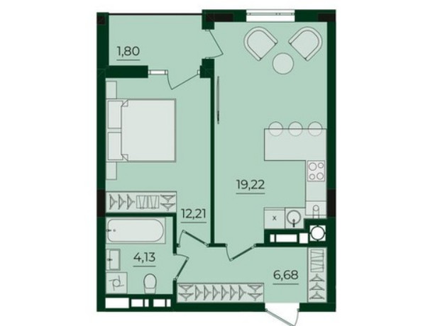 ЖК Svoї ParkHouse: планировка 1-комнатной квартиры 44.04 м²