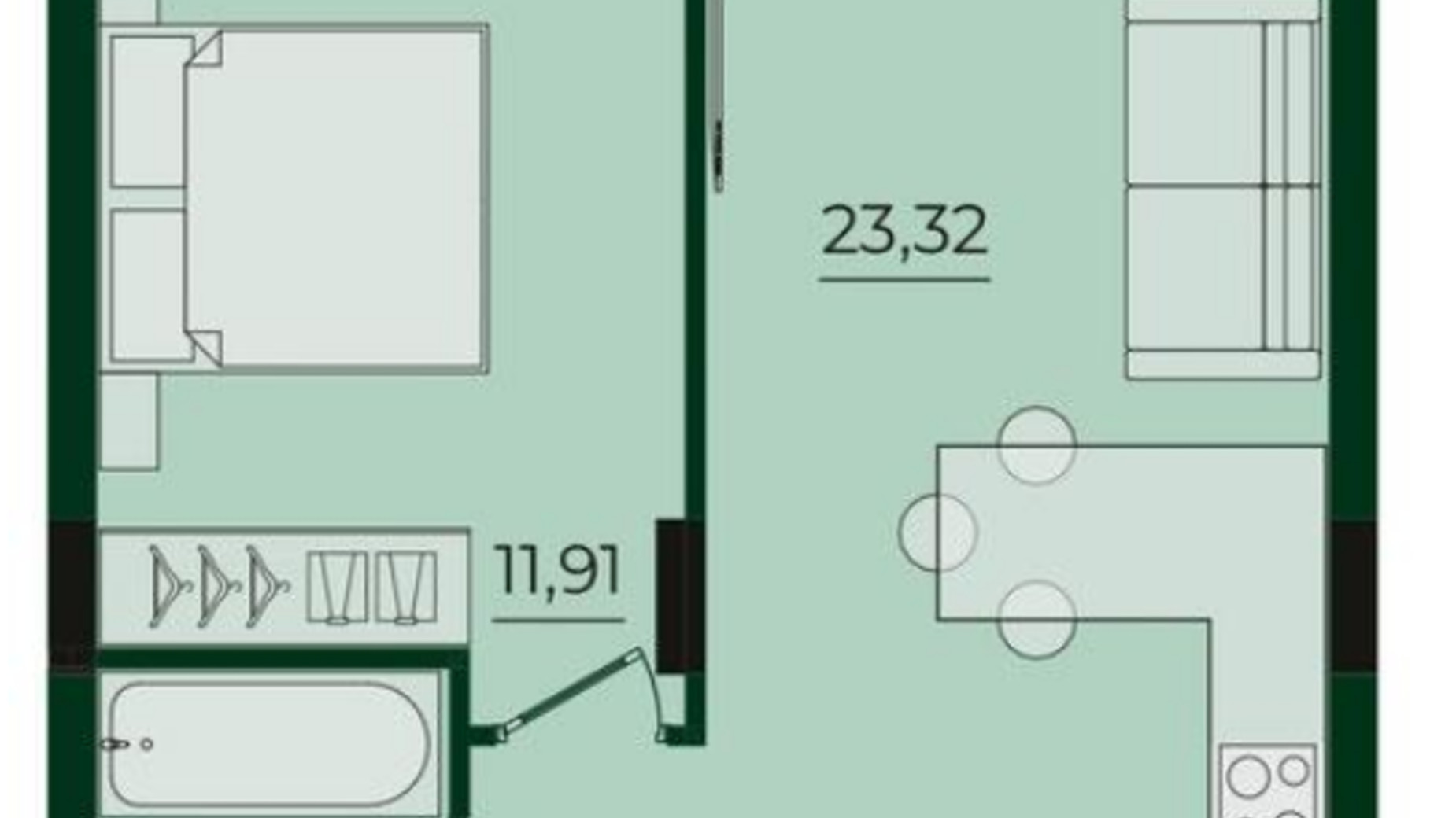 Планування 1-кімнатної квартири в ЖК Svoї ParkHouse 44.61 м², фото 663234