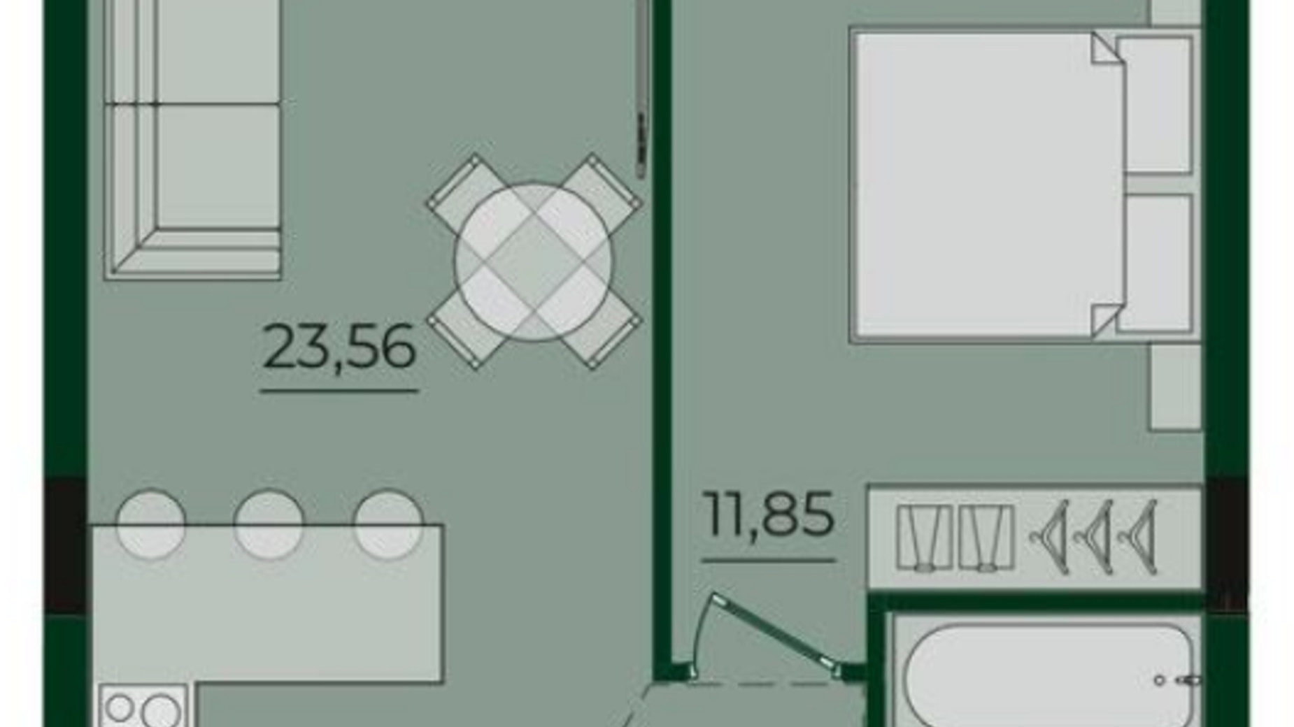 Планування 1-кімнатної квартири в ЖК Svoї ParkHouse 44.8 м², фото 663235