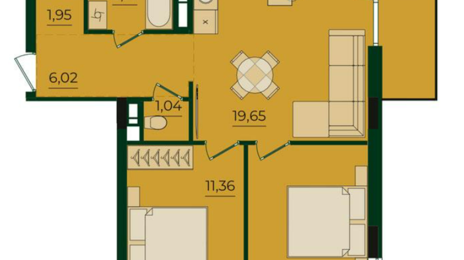 Планування 2-кімнатної квартири в ЖК Svoї ParkHouse 56.68 м², фото 663238