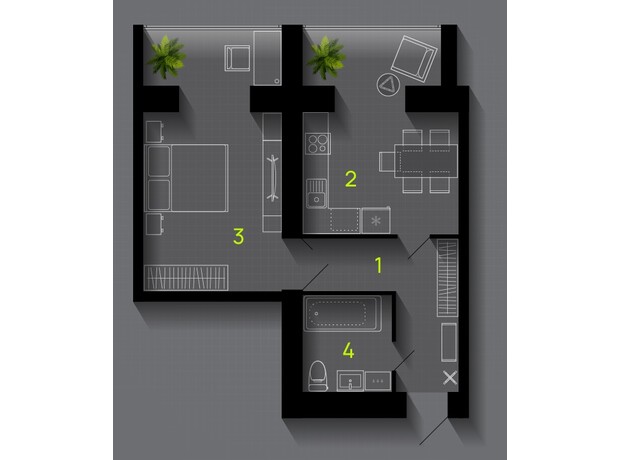 ЖК  Comfort Lite: планировка 1-комнатной квартиры 52 м²