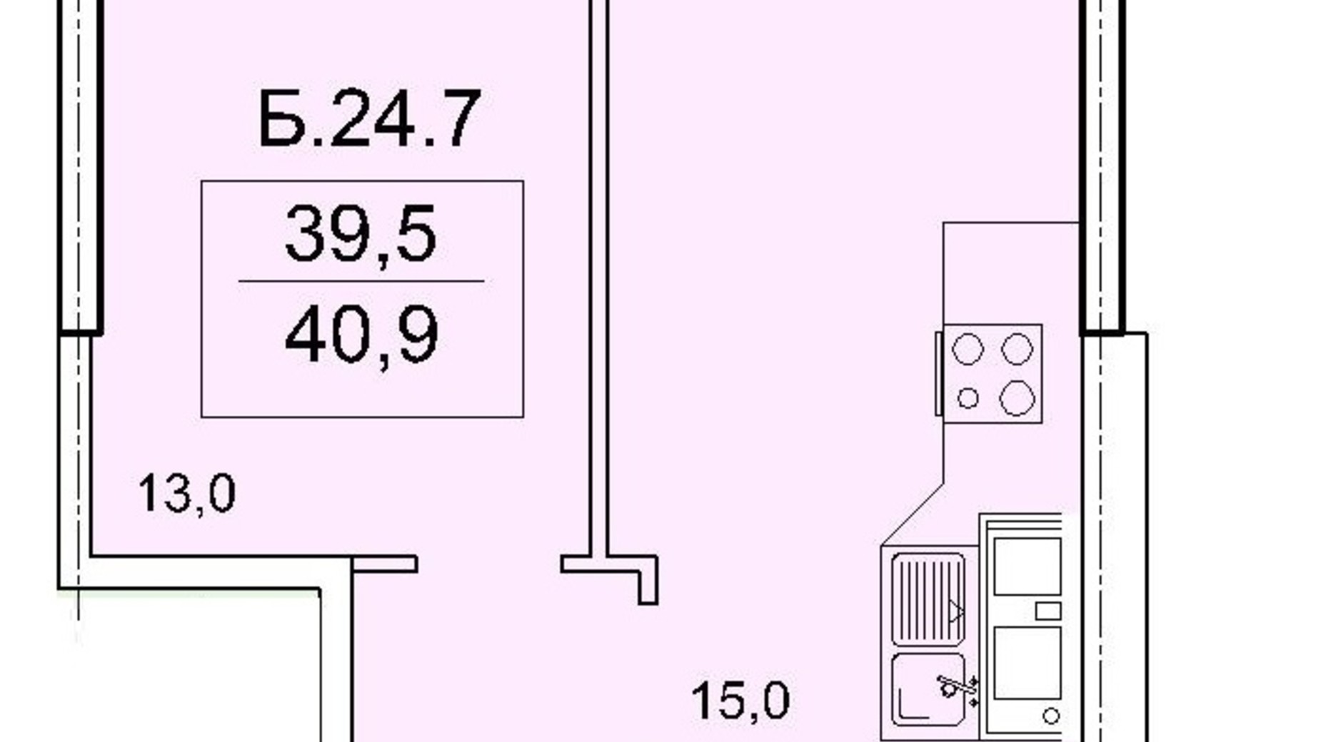 Планировка 1-комнатной квартиры в ЖК Акрополь 40.9 м², фото 663294