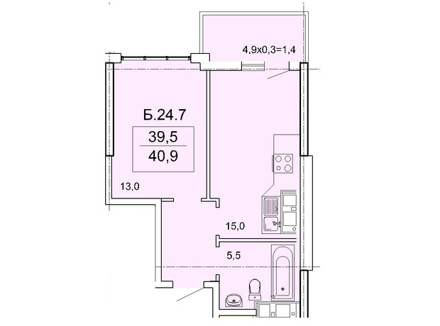 ЖК Акрополь: планировка 1-комнатной квартиры 40.9 м²