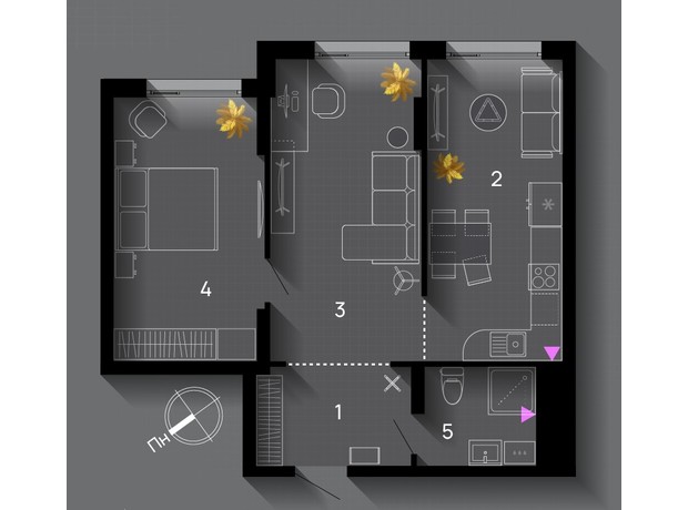 ЖК SkyGarden: планировка 2-комнатной квартиры 56 м²