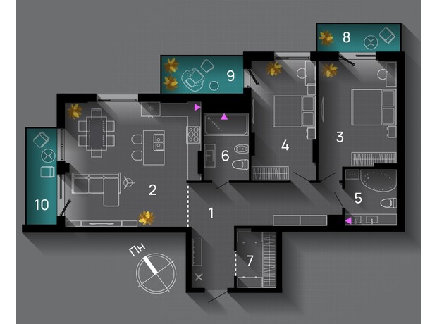 ЖК SkyGarden: планування 3-кімнатної квартири 102 м²