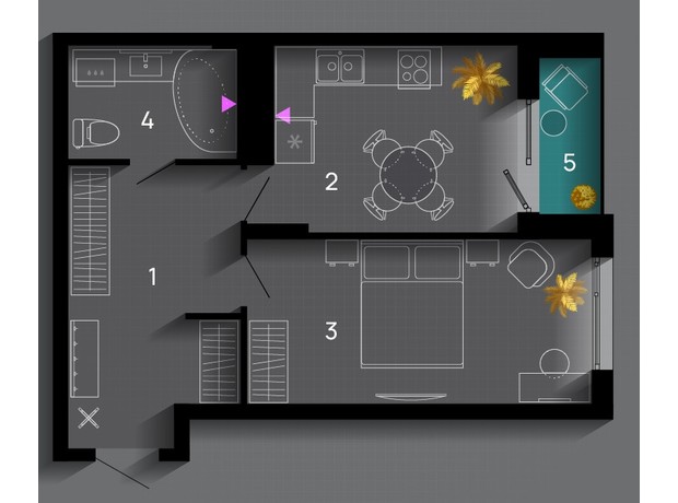 ЖК SkyGarden: планировка 1-комнатной квартиры 46 м²