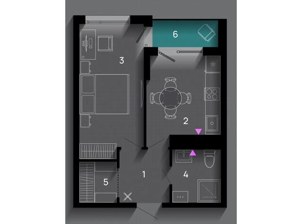 ЖК SkyGarden: планировка 1-комнатной квартиры 37 м²