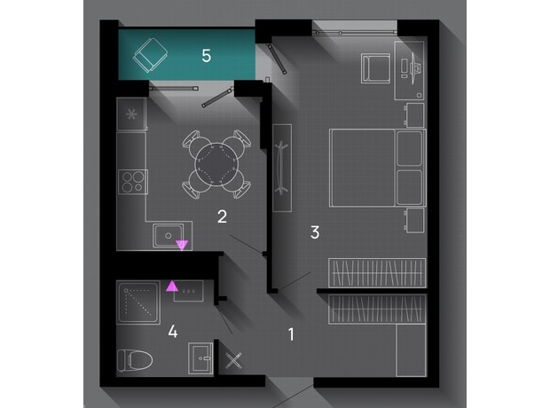 ЖК SkyGarden: планировка 1-комнатной квартиры 43 м²