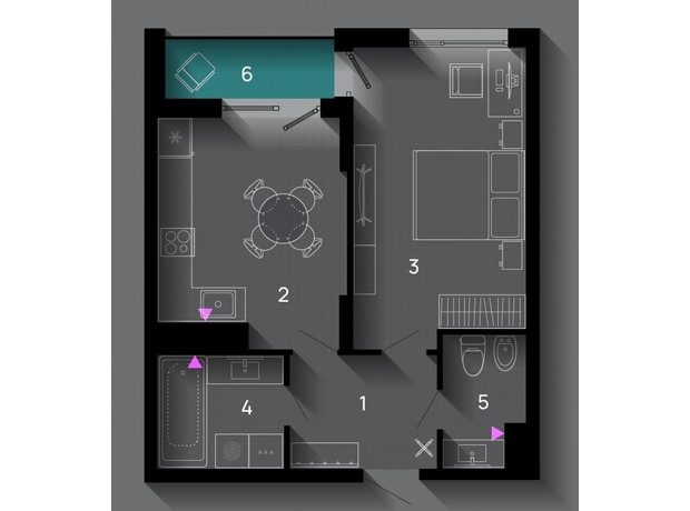 ЖК SkyGarden: планування 1-кімнатної квартири 47 м²