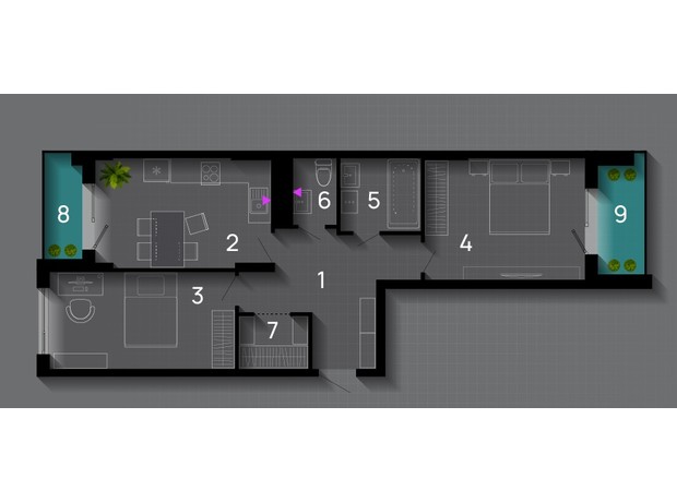 ЖК SkyGarden: планування 3-кімнатної квартири 67 м²