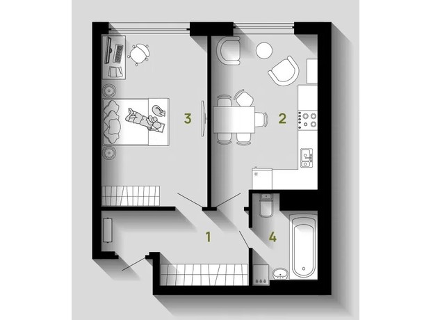 ЖК Union: планування 1-кімнатної квартири 42 м²