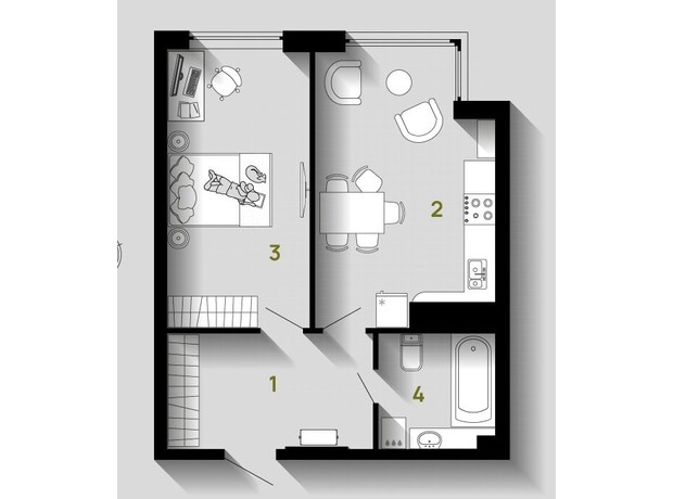 ЖК Union: планировка 1-комнатной квартиры 44 м²