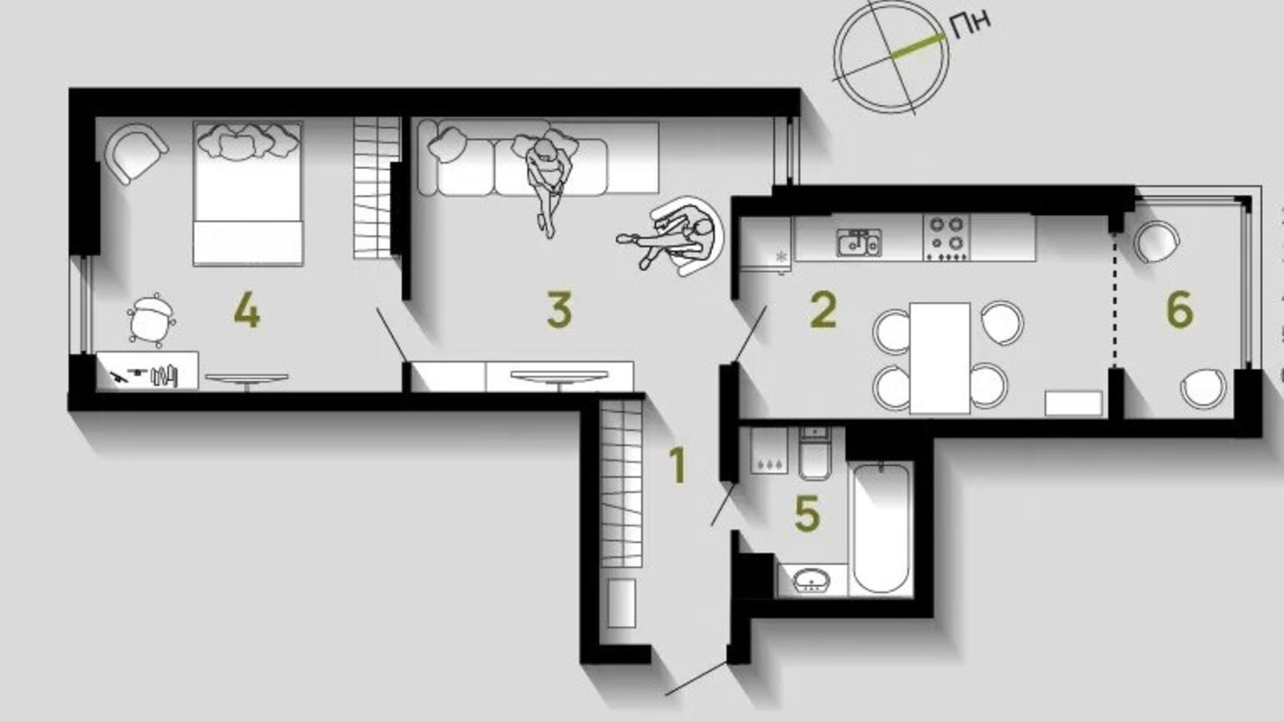 Планування 2-кімнатної квартири в ЖК Union 56 м², фото 663573