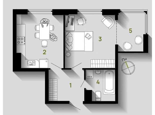 ЖК Union: планировка 1-комнатной квартиры 43 м²