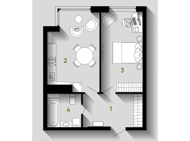 ЖК Union: планировка 1-комнатной квартиры 44 м²